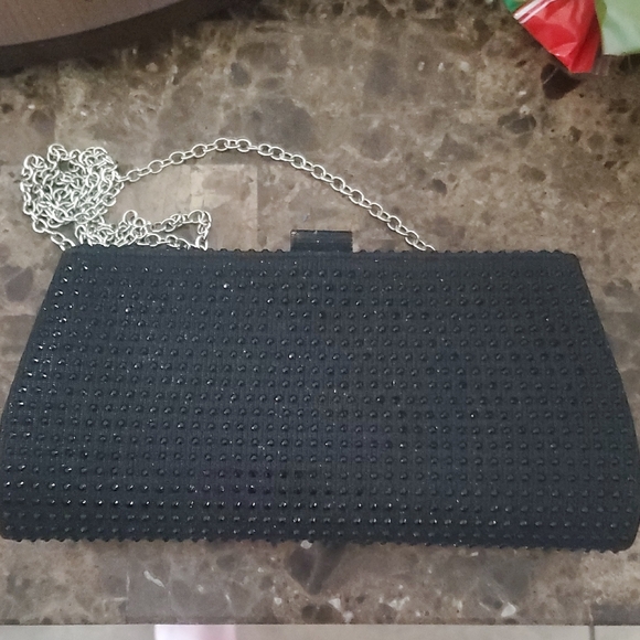 Black Rhinestone Envelope Clutch with Chain Strap - Picture 2 of 5